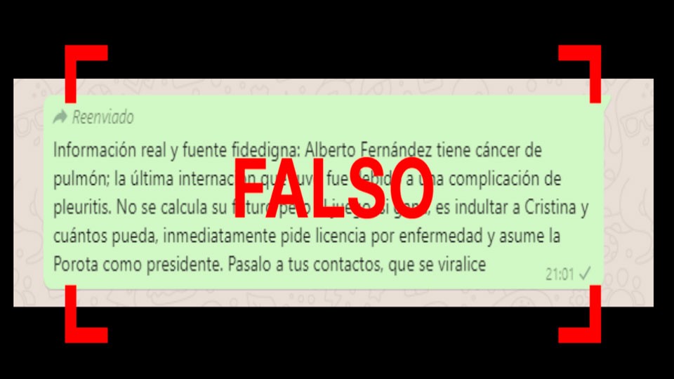 Viral en WhatsApp: es falso que Alberto Fernández fue diagnosticado con cáncer de pulmón | Elecciones Legislativas 2021