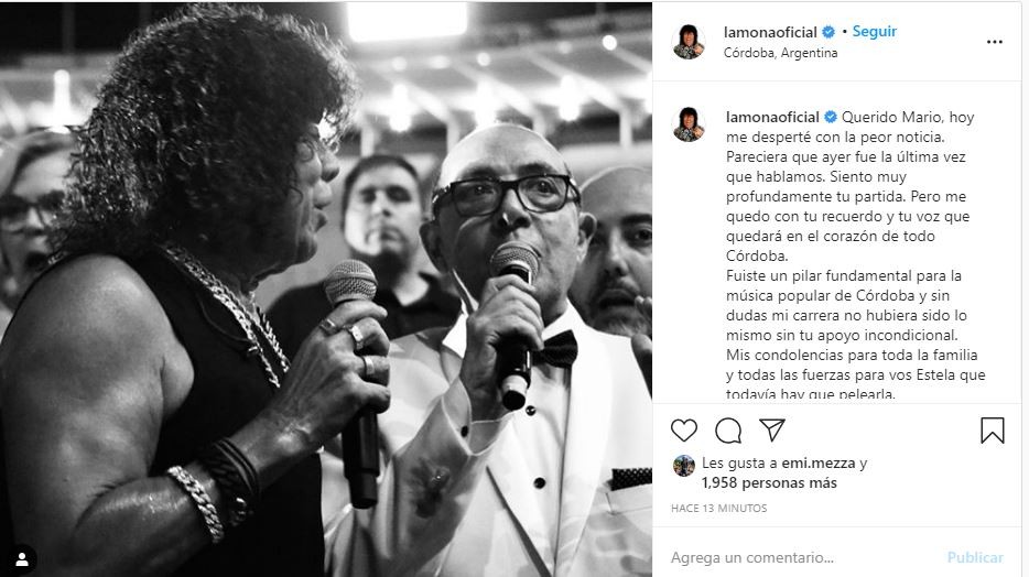 Murio Mario Pereyra: el mensaje de La Mona Jiménez | Córdoba