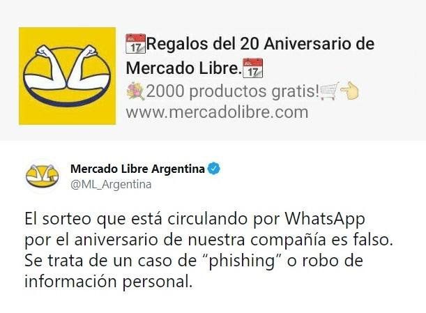 Alerta estafa: el falso mensaje de WhatsApp que ofrece regalos de Mercado Libre | Actualidad