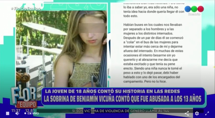 La sobrina de Benjamín Vicuña contó en sus redes que fue violada a los 13 años | Actualidad