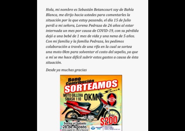 Perdió a su mujer por coronavirus y organiza un sorteo para poder pagar su sepelio | Actualidad