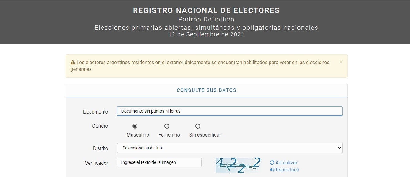 Dónde voto: consultá el padrón electoral para las PASO 2021 | Elecciones Legislativas 2021