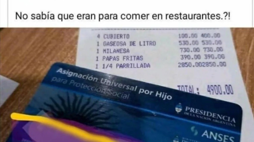 "No sabía que eran para comer en restaurante": escrachó a familia que pagó con tarjeta de AUH | Actualidad