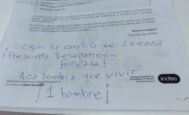 "Acá tendría que vivir un hombre": la nota que dejó el hijo de Julio López al censista | CENSO 2022