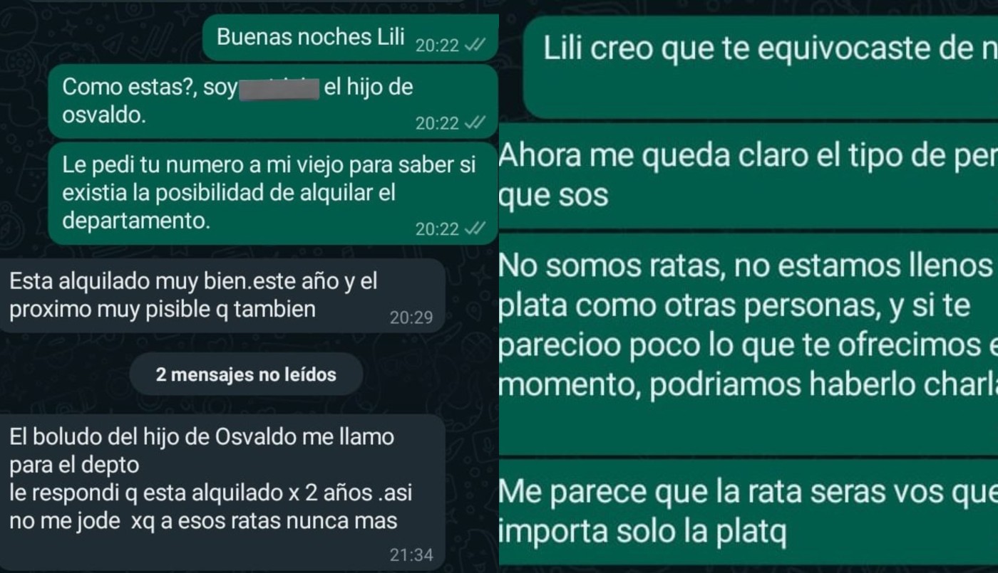 "A estos ratas nunca más": le consultaron por su departamento en alquiler y se confundió de chat | Actualidad