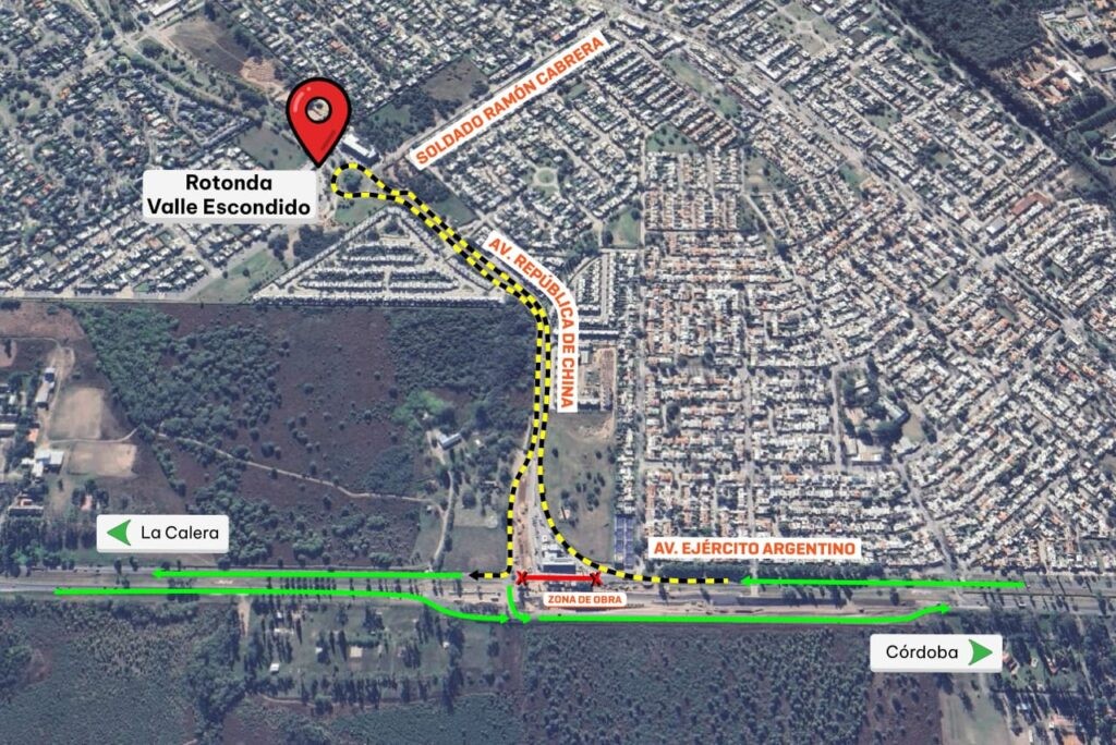 Desvíos de tránsito por obras en el altonivel de Valle Escondido | Córdoba