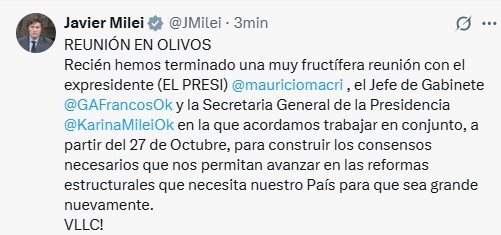 Milei, tras reunirse con Macri: "Acordamos trabajar en conjunto" | Política y economía