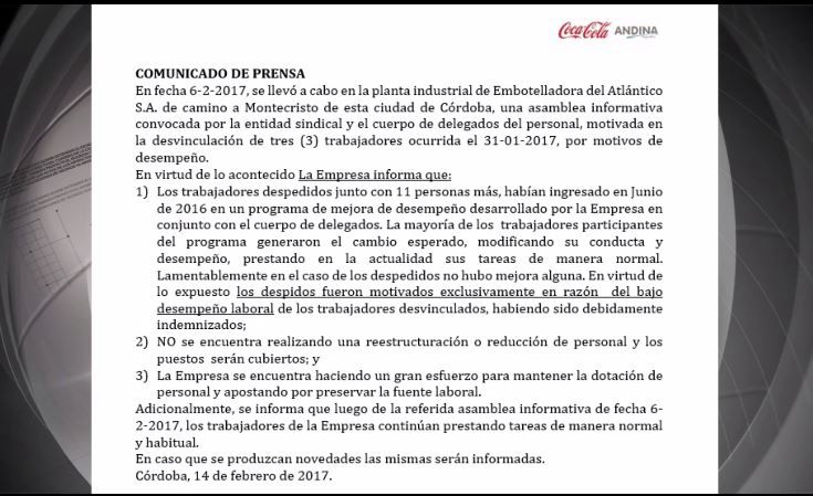 Desde Coca Cola justificaron los despidos por bajo desempeño laboral | Telefe Noticias