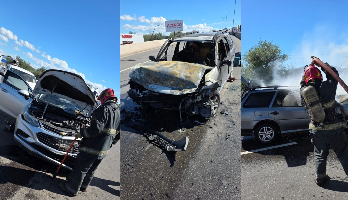 Impactante choque múltiple en Córdoba: un auto se incendió y una mujer fue hospitalizada | Córdoba