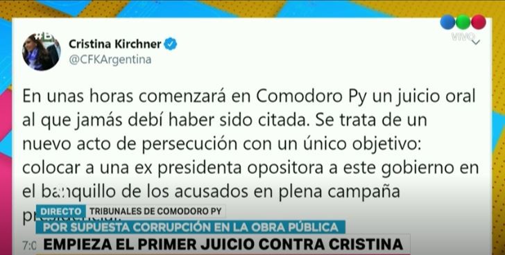 Cristina sobre el juicio: "Se trata de un nuevo acto de persecución" | Actualidad