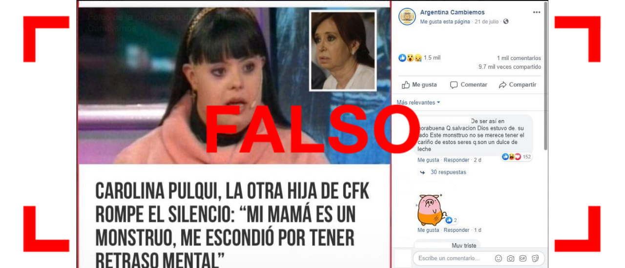 Es falso que CFK tiene una “hija escondida” con síndrome de down | Elecciones Legislativas 2021