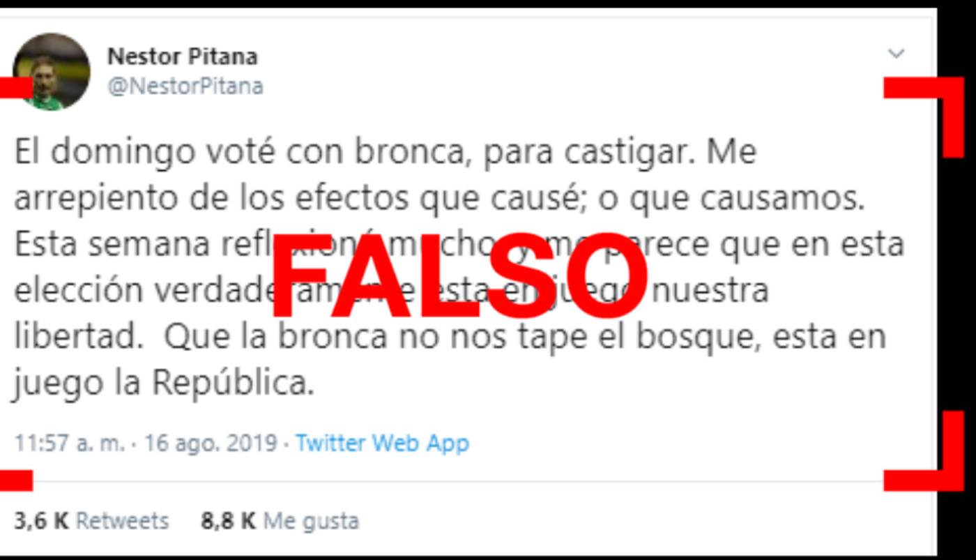 Es falso el tuit de Pitana en donde señala que votó “con bronca” contra el Gobierno | Elecciones Legislativas 2021