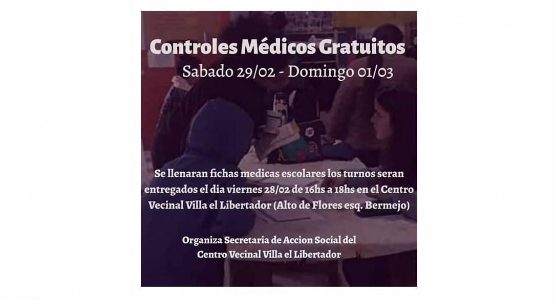 Mañana y el domingo, controles médicos escolares gratis en Villa El Libertador | Córdoba