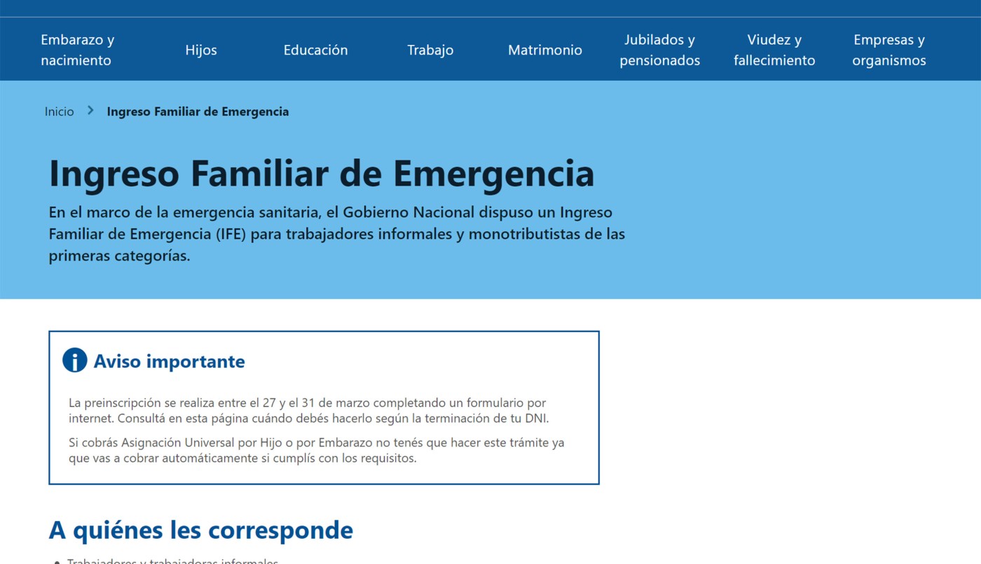 Ya se preinscribieron más de 7 millones de personas para cobrar el Ingreso Familiar de Emergencia | Actualidad