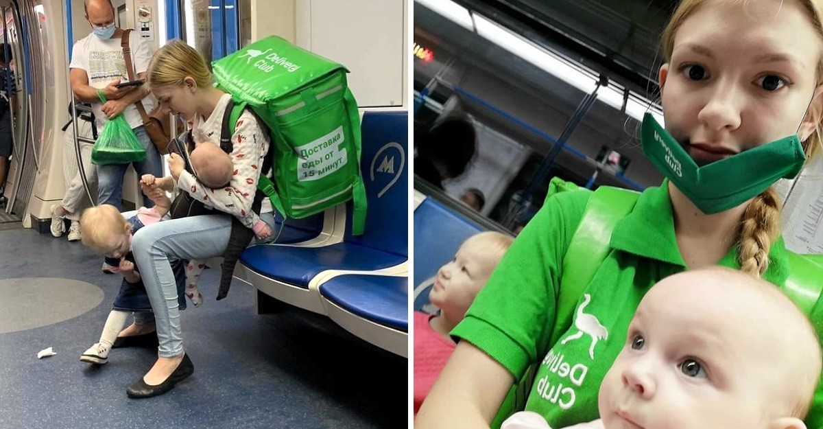 Las fotos virales de una joven que trabaja en una app de delivery y lleva a sus pequeños hijos | Internacionales