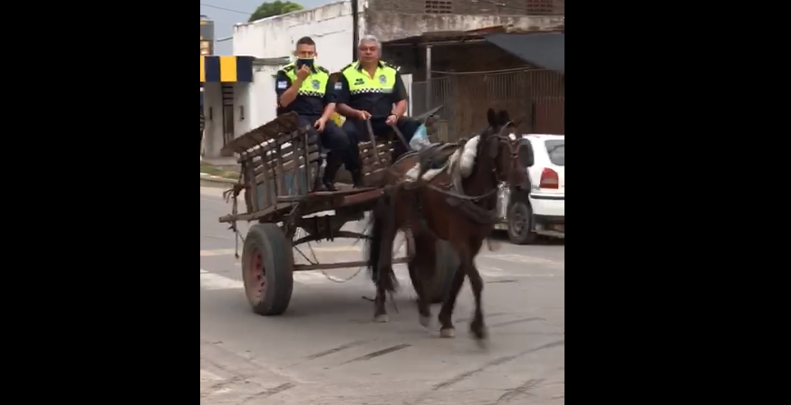 Video: captan a dos policías que se movían en un carro tirado por un caballo | Actualidad