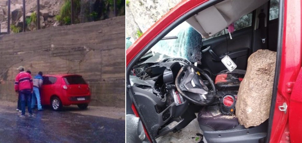 Tucumán: le cayó una piedra gigante en el auto y se salvó de milagro | Actualidad