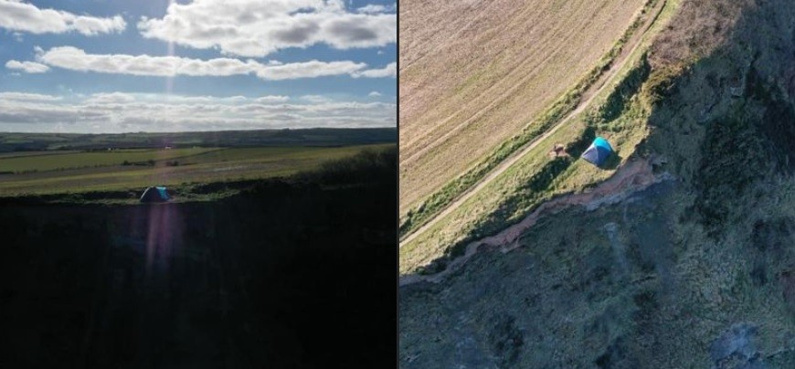 A centímetros de un acantilado de 85 metros: peligroso acampe de una familia | Internacionales