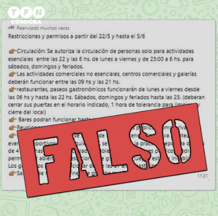 Otro Fake: Es falso el mensaje que anticipa restricciones | Córdoba