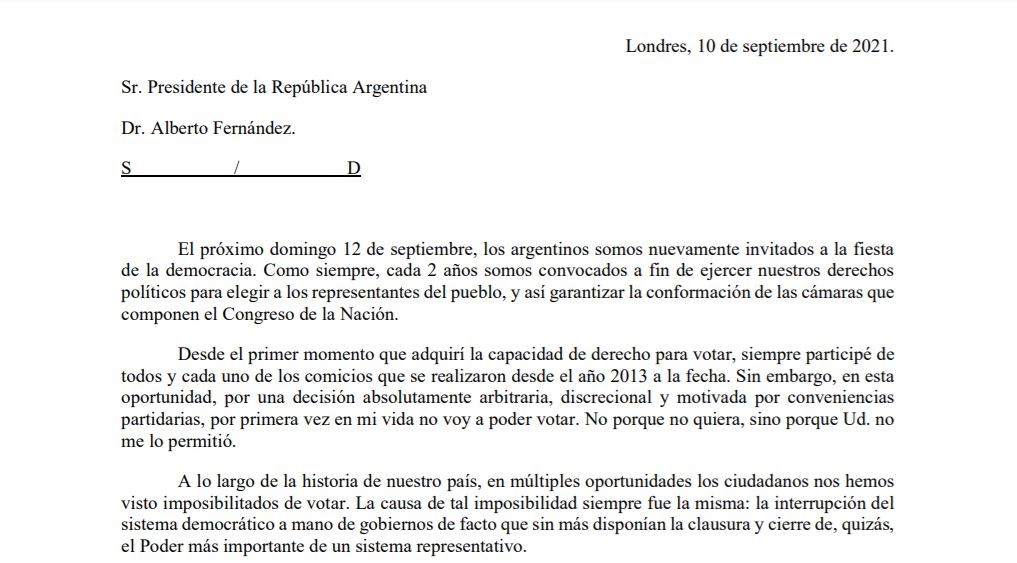 Desde el exterior hoy no se pueden votar: carta abierta de un argentino en Londres | Elecciones Legislativas 2021