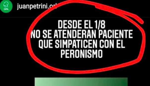 Un médico de Bahía Blanca avisó que desde agosto no atenderá más a "pacientes peronistas" | Actualidad