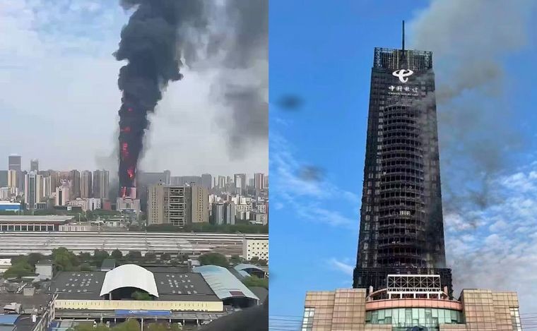 Impresionante incendio en una torre de China Telecom de 200 metros de altura | Internacionales
