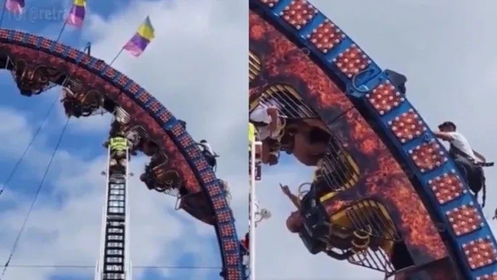 Video: falló una montaña rusa y ocho personas quedaron colgadas de cabeza a 40 metros de altura | Internacionales