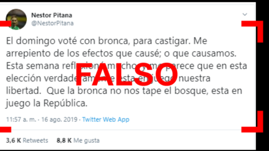 Es falso el tuit de Pitana en donde señala que votó “con bronca” contra el Gobierno