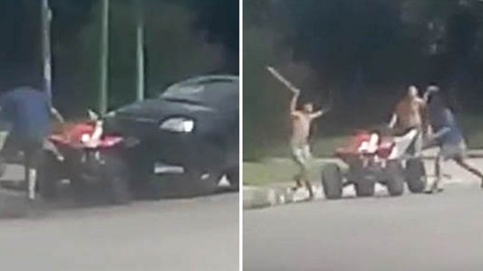 VIDEO: se pelearon a machetazos y hasta aplastaron un cuatriciclo con un auto