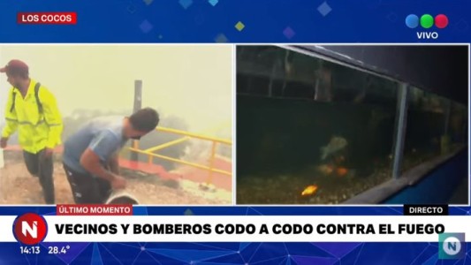 Los Cocos: vecinos sacaron agua del acuario para asistir a los bomberos