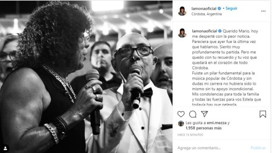 Murio Mario Pereyra: el mensaje de La Mona Jiménez