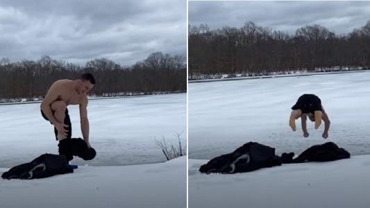 Video: se tiró de cabeza a un lago congelado y terminó en el hospital