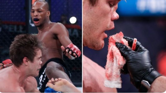 Luchador lanza una brutal patada a la cara a su rival y le aplasta la nariz