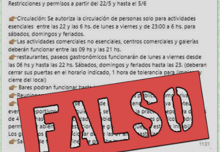 Otro Fake: Es falso el mensaje que anticipa restricciones