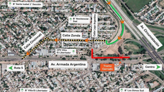 Avanzan las obras en el acceso de Villa El Libertador: desvío de tránsito en Av. Armada Argentina