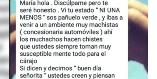 Habló la chica discriminada por feminista: “Lloré mucho porque estaba ilusionada con el hecho de haber conseguido trabajo”