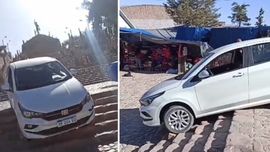 Turista quedó atascado con el auto en un monumento de Humahuaca: culpó al GPS