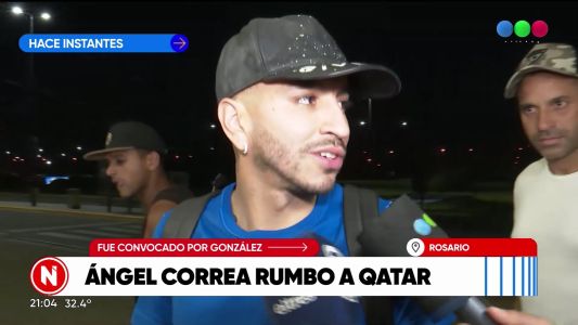 Ángel Correa en el aeropuerto de Rosario habló antes de partir a Qatar