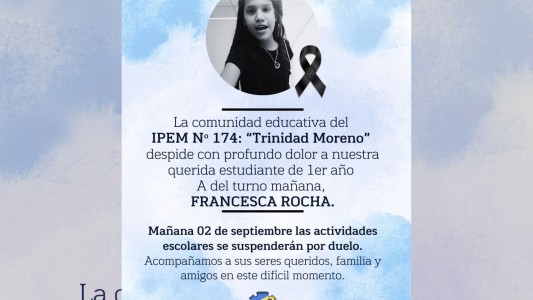 El colegio Trinidad Moreno despidió a Francesca Rocha, la nena que falleció tras ser atropellada