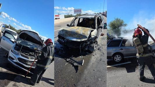 Impactante choque múltiple en Córdoba: un auto se incendió y una mujer fue hospitalizada