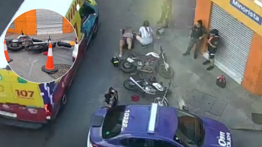 Choque entre dos motos dejó tres personas lesionadas en pleno centro