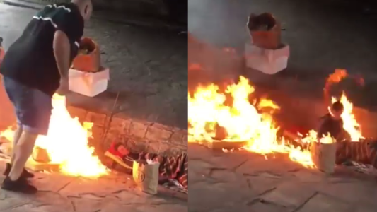 Video indignante: prendieron fuego a dos hombres que viven en la calle, filmaron el ataque y escaparon