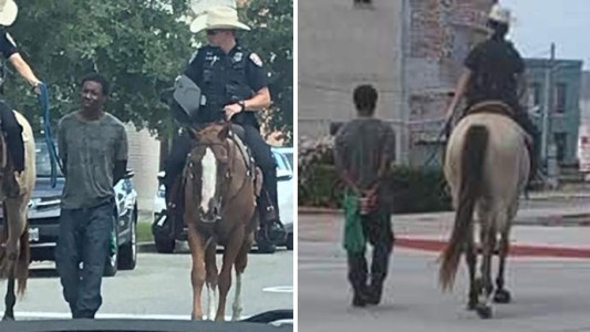 Texas: un hombre detenido, esposado y escoltado por policías a caballo que causó indignación