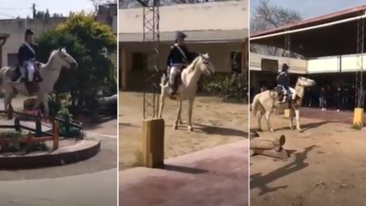 Tucumán: un maestro se vistió como San Martín, fue a la escuela a caballo y los chicos enloquecieron