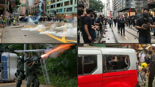 Manifestantes desafían la ley usando máscaras en otra violenta marcha en Hong Kong