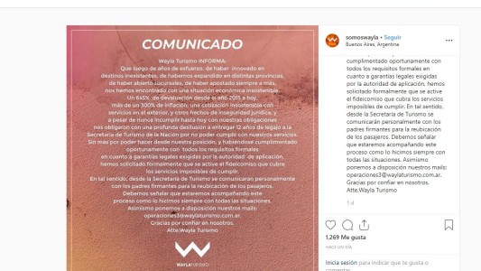 Fin de curso con destino incierto para cientos de alumnos, por el cierre de Wayla Turismo