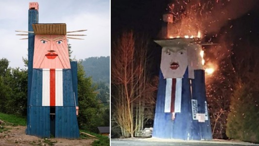 Quemaron la "Estatua de la Libertad" Trump en el país natal de Melania