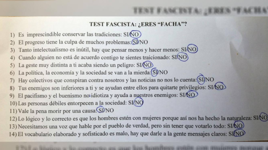 Polémica: un profesor hizo un test para ver si sus alumnos son "fachos"