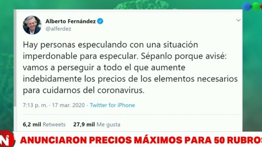 Coronavirus: Alberto Fernández advierte que perseguirá a los especuladores de precios