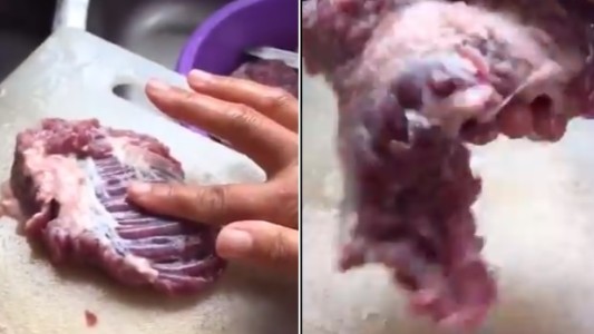 Video: empezó a latir el bife cuando lo iba a cortar